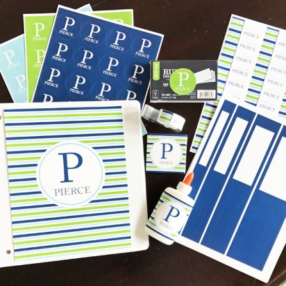 Blue and Green Monogram School Set