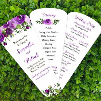 Wedding Program Petal Fans - Set of 50 - Purple Bouquet Collection