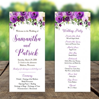 Purple Bouquet 4x9" Wedding Program