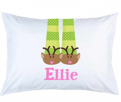 Personalized Pink Reindeer Slippers Pillow Case