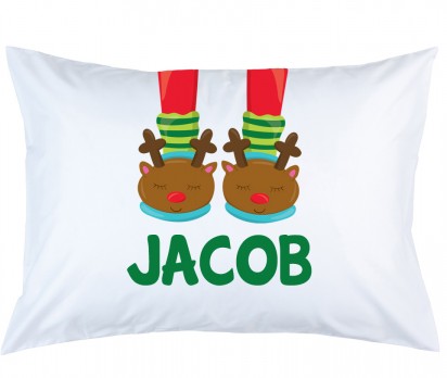 Personalized Rudolph Reindeer Slippers Pillow Case