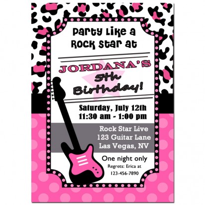 Rock Star Invitation - Pink Polka Dot Cheetah Collection