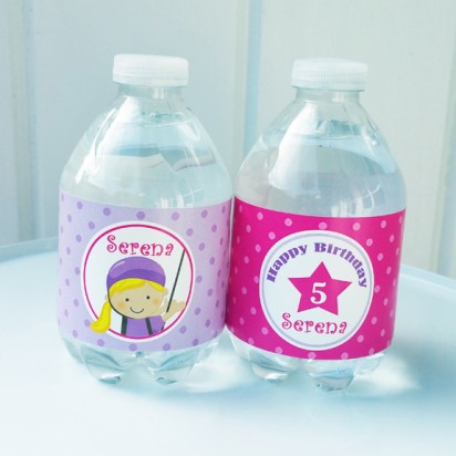 Girl's Rock Climbing Party Personalized Water Bottle Labels