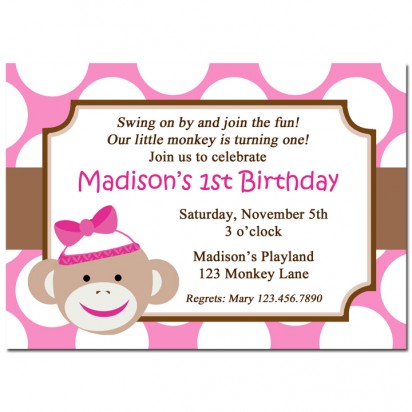 Girl Sock Monkey Invitaiton