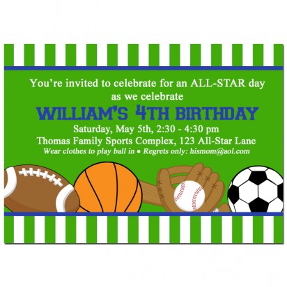 All Star Sports Green Stripe Party Invitation