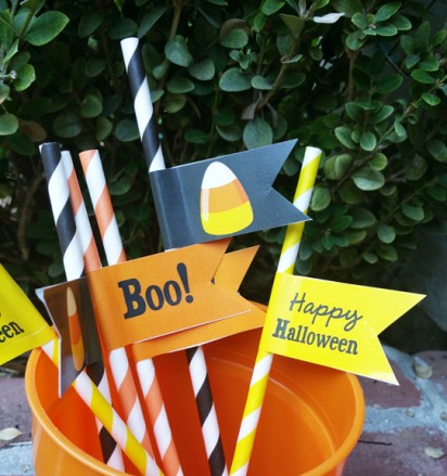 Halloween Candy Corn Straw Flags