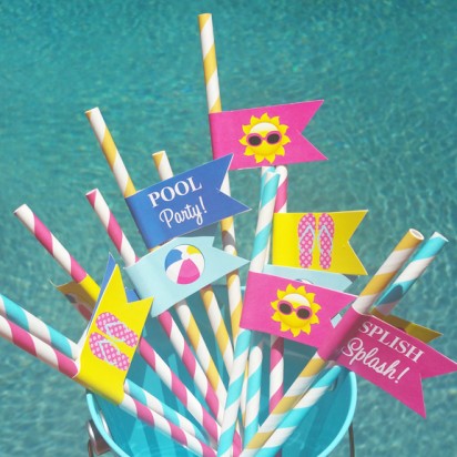 Splash Pool Party Straw Flags