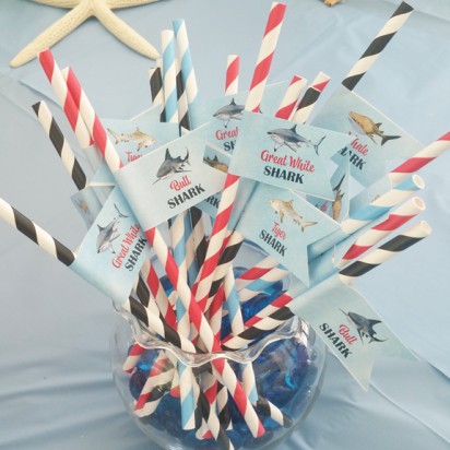 Shark Party Straw Flags 