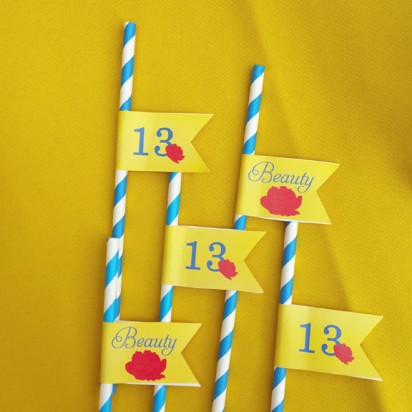 Beauty and the Beast Disney Princess Party Straw Flags 