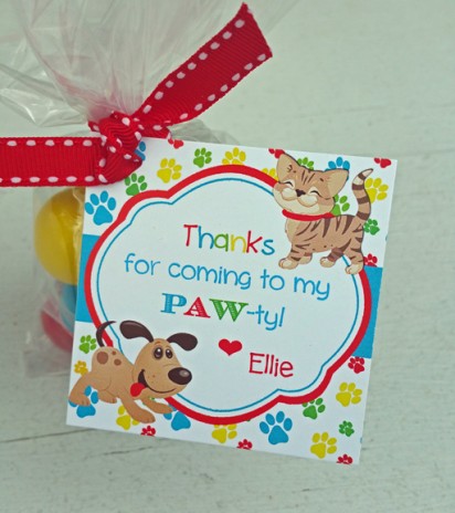 Cat and Puppy Dog Favor Tags - Primary Color Cats and Dogs Collection