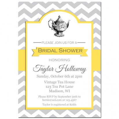 Tea Party Invitation - Gray Chevron