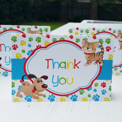 Cat and Puppy Dog Thank You Notes - Primary Color Cats and Dogs Collection