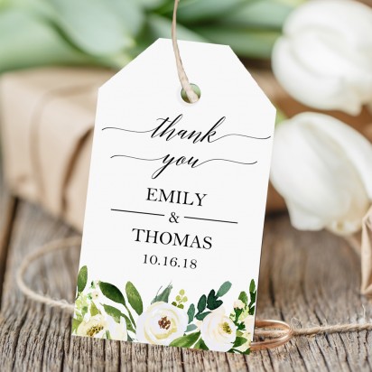 White Wedding Floral Favor Tags