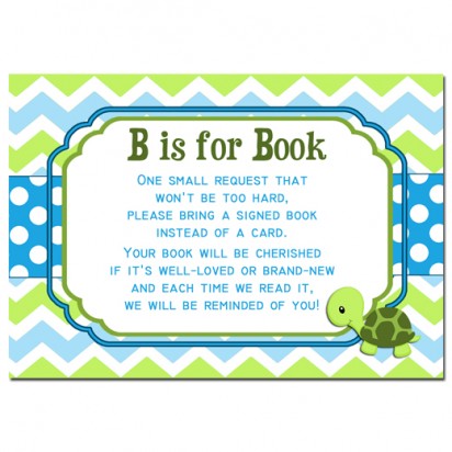 Turtle Baby Shower Book Inserts 3.5x5" Cards - One Special Turtle