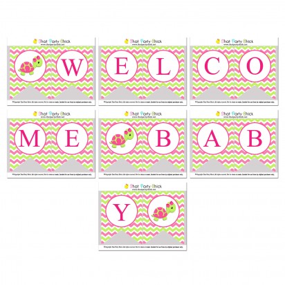 Girl Turtle "Welcome Baby" Shower Banner
