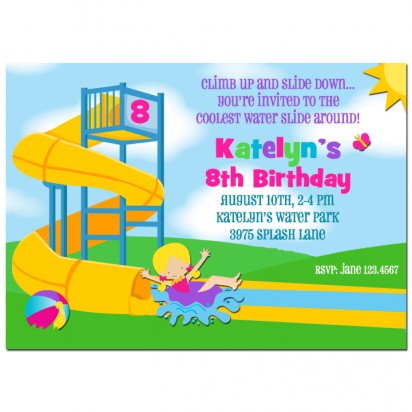 Girl's Water Park Invitation - Twisty Waterslide Collection