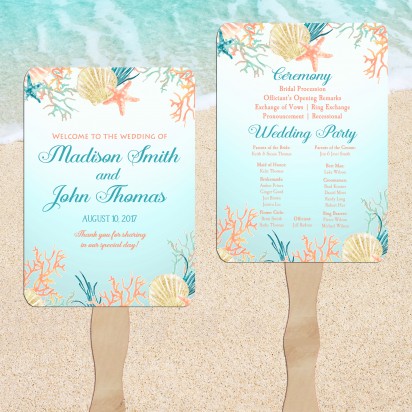 Seaside Wedding Program Fans 
