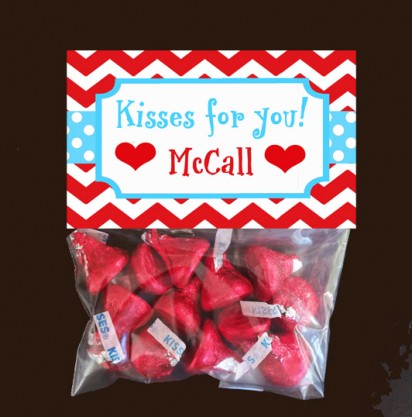 Kisses Tent Style Bag Topper Valentine Personalized 