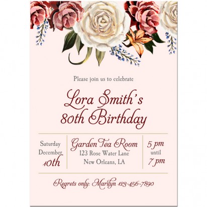 Antique Rose Birthday Party Invitation