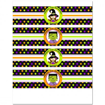 Witch and Frankenstein Personalized Water Bottle Labels 