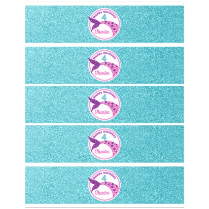 Mermaid Water Bottle Labels - Pink and Purple Sparkle