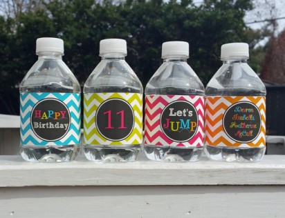 Girl's Jump Party Personalized Water Bottle Labels - Jump Love 