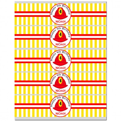 Fireman's Hat Firefighter Birthday Party Water Bottle Labels