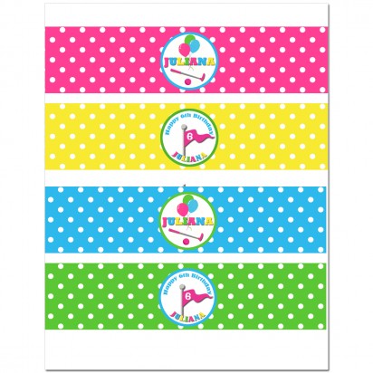 Girl's Golf Party Water Bottle Labels