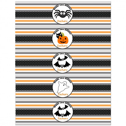 Orange and Black Halloween Water Bottle Labels