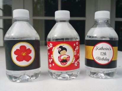 Chinese Asian Party Personalized Water Bottle Labels - Chinese Lantern Collection