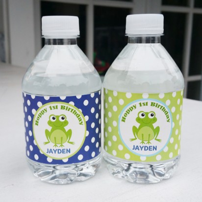 Boy's Frog Birthday Party Water Bottle Labels