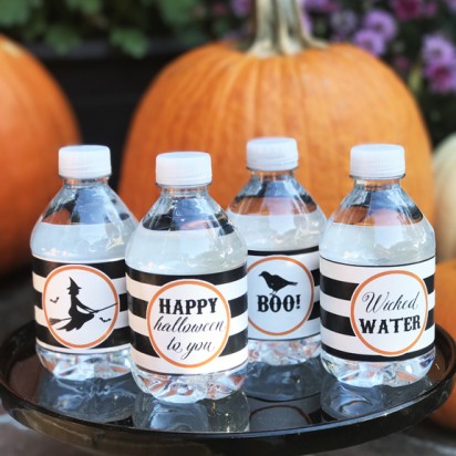Halloween Water Bottle Labels - Black and White 