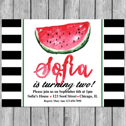 Watermelon Stripe Party Invitation - Watercolor Watermelon Collection