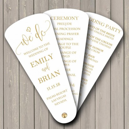 Wedding Program Petal Fans - Set of 50 - We Do Gold Collection