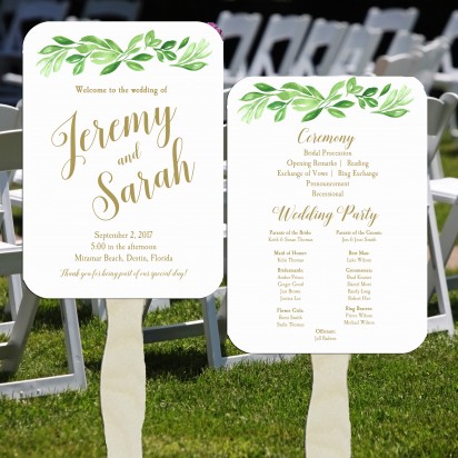 Greenery and Gold Wedding Program Fans 
