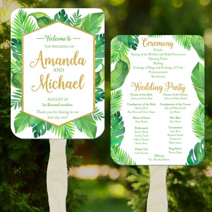 Tropical Palms Wedding Program Fans 