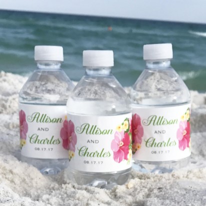 Tropical Hibiscus Water Bottle Labels