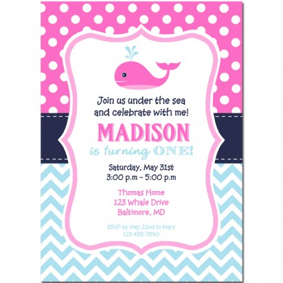 Pink and Navy Whale Invitation