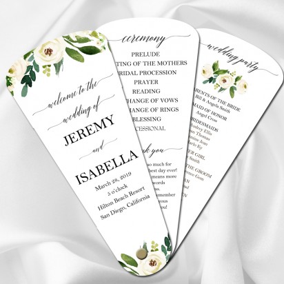 Wedding Program Petal Fans - Set of 50 - White Floral Collection