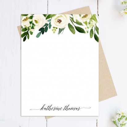 White Floral Personalized Note Cards