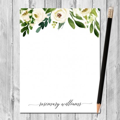 White Floral Personalized Notepad