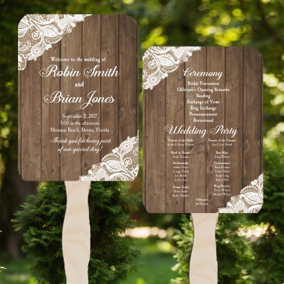 Wedding Program Fans Wood and Lace