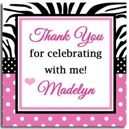 Pink Polka Dot Zebra Party Favor Tag