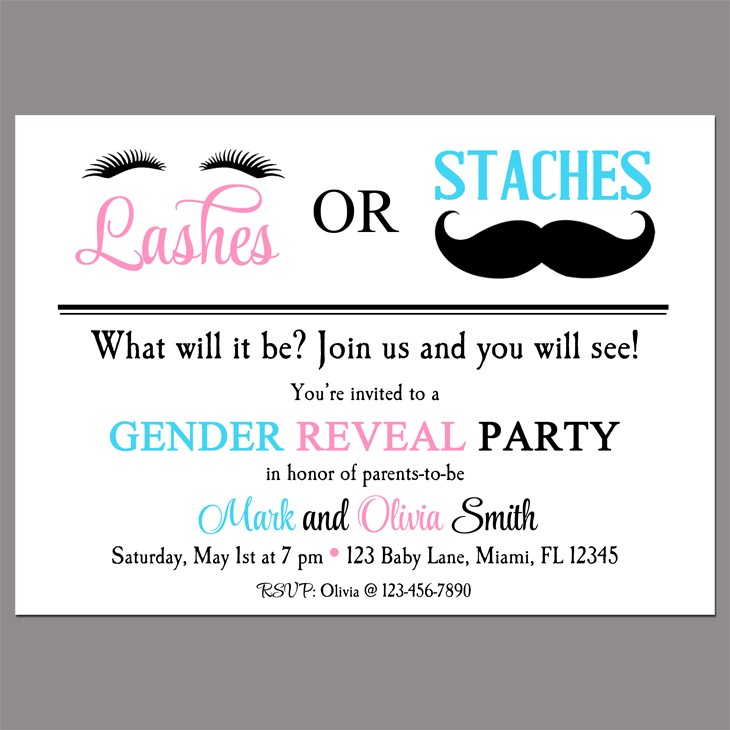 Gender Reveal Party Invitation By That Party Chick Lashes Or Staches