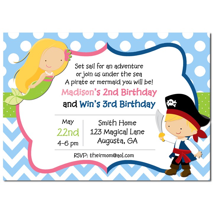 30 Invitations Pirate Mermaid Under The Sea Kids Birthday Party Personalized A1 
