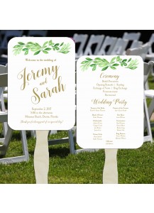 Greenery and Gold Wedding Program Fans 