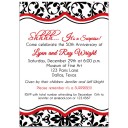 Black Damask Surprise Party Invitation - Red