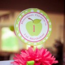Green Apple Pink Chevron Party Centerpiece Toppers