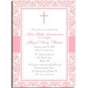 Communion Cross and Pink Damask Invitation