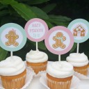 Christmas Gingerbread House Decorating Party Cupcake Toppers 